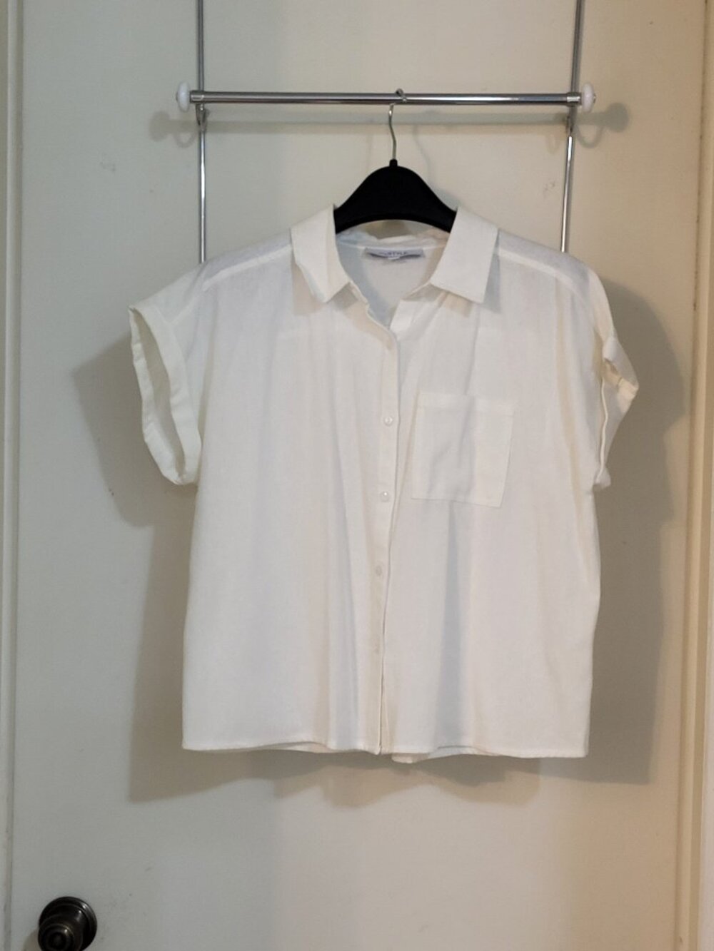 MyStyle Shirt Collar Linen Blend Cap Sleeves Blouse